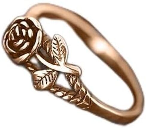 Tiny Rose Flower Stacking Rings for Women Small 925 Silver/Rose Gold Plated Ring Delicate Everyday Promise Statement Party Ring Full Bloom Single Rose Band Ring（Rose Gold 9） in Kuwait