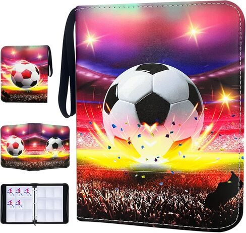 900 Cards Soccer Card Binder, 9-Pocket Card Collections Trading Card Binder 50 Pages Double-Sided Cards Holder with Zipper 3-Ring Card Album for Sports Soccer Card Sleeves Protectors in Kuwait
