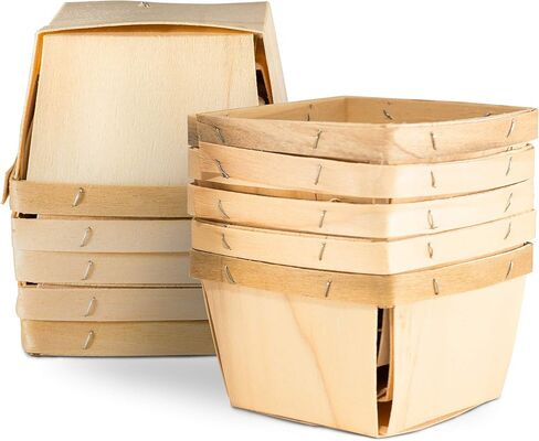 سلال هدايا خشبية واحدة لتر (50 حزمة) - لالتقاط الفاكهة والفنون والحرف اليدوية والديكور ؛ 4 "x4" x2.5 "صناديق خشبية تنفيس in Kuwait