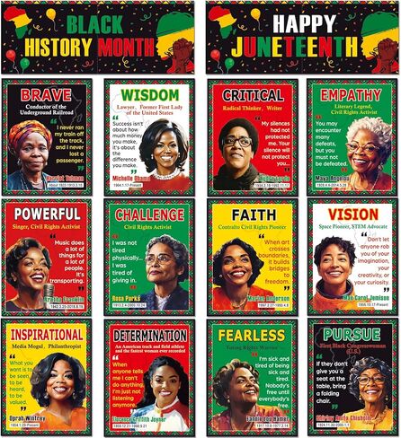 Adduster 16 Black History Posters - Juneteenth Decorations Black History Month Classroom Bulletin Board Decorations Poster 13.4 * 10.2inch For Elementary and Middle School Classrooms in Saudi Arabia