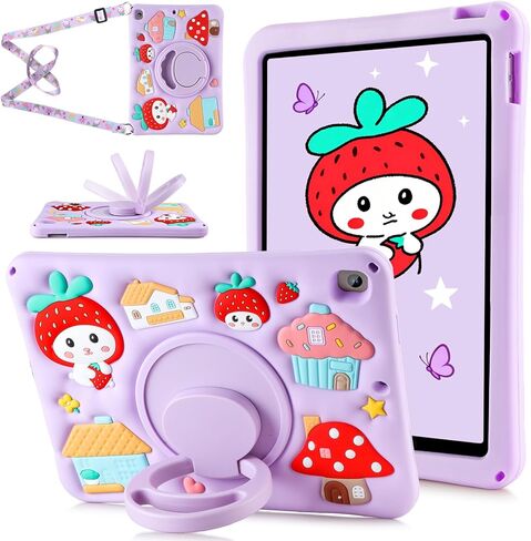 for iPad Mini 6 Case for Kids Girls 8.3 Inch 2021 with Screen Protector Pencil Holder 360 °Rotating Stand Lanyard Silicone Protective Tablet Cover for iPad Mini 6th Generation (Pink Piggy Tablet Case) in Saudi Arabia