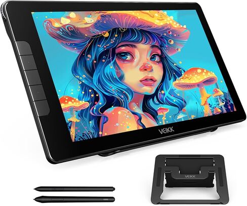 Veikk Studio 16 Drawing Tablet مع شاشة ، و 15.6 بوصة عرض القلم الزجاج المضاد للوهج (125 ٪ SRGB) ， 16384 قلم خالٍ من البطارية (2 كم) ، 5 مفاتيح مختصرة واتصل سريع ، حامل قابل للتعديل ، حامل قابل للتعديل in Saudi Arabia