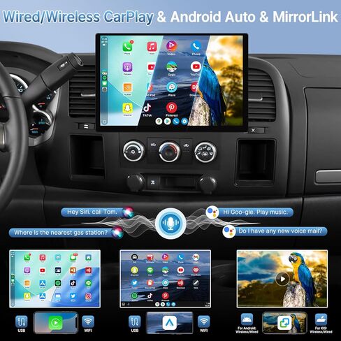 ستيريو راديو السيارة لشيفروليه تشيفي سيلفرادو GMC سييرا يوكون بويك جيب 2007-2012 مع Carplay اللاسلكي Android Auto ، شاشة تعمل باللمس 10.1 بوصة لدعم الراديو في الضواحي Bluetooth ، WiFi ، GPS ، SWC in Kuwait