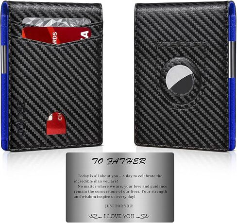 ZECICO Mens Slim Wallet Money Clip: Bifold Leanther Wallets RFID Blocking Front Pocket Wallets Credit Card Holder with ID Window Gifts for Men (Carbon Black/Orange) in Kuwait
