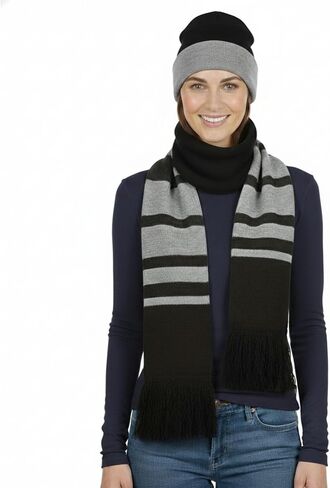 Couver Unisex Scarf & Beanie Hat Set - Collegiate Rugby Stripe Winter Cap in Kuwait