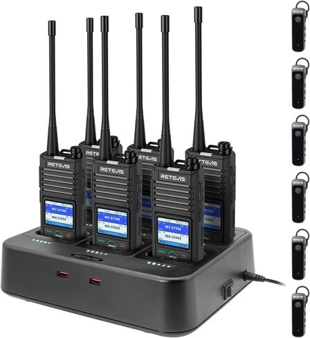 Retevis RB58 Bluetooth Business Walkie Talkies with Wireless Earpiece, Waterproof 2 Way Radios Long Range, Group Call, 1800mAh, VOX, Noise Cancelling, with 6 Way Multi Gang Charger(6 Pack) in Saudi Arabia