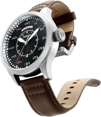Invicta Men's Aviator Stainless Steel Quartz Watch with Leather Calfskin Strap, Black, Brown, 21 (Model: 22972, 22973) in Saudi Arabia