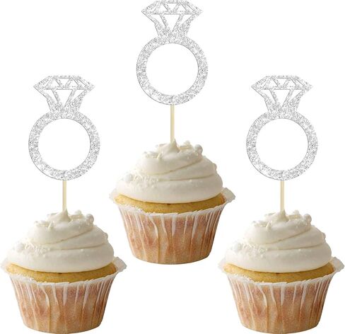 24Pcs Gold Glitter Diamond Ring Donut Toppers Cupcake Picks Wedding Cake Decorations for Bridal Shower Wedding Engagement Party Decorations in Kuwait