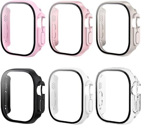 HANKN 6 Pack Hard PC Case with Button for Apple Watch Series 6 5 4 SE 44mm Tempered Glass Screen Protector Case, Full Protective Cover Ultra-thin Shatterproof Shockproof Iwatch Bumper (44mm) in Kuwait