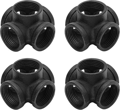 تجهيزات أنابيب سوداء من Home Expert أنابيب معدنية 3/4 بوصة، 10 عبوات بمنفذ جانبي بخمسة اتجاهات، تجهيزات أنابيب من الحديد الزهر قابلة للطرق لأرفف الأنابيب الصناعية، أثاث صناعي عتيق in Kuwait