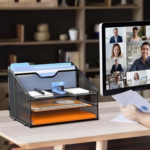 منظم ملفات المكتب، منظم مكتبي لدرج الرسائل الشبكي مع قسم عمودي عمودي و3 صواني ورقية، فارغ in Kuwait