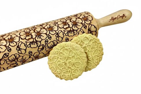 LOTUS embossing rolling pin with Lotus flower Pattern. Dough roller for embossed cookies and Pottery by Algis Crafts in Kuwait