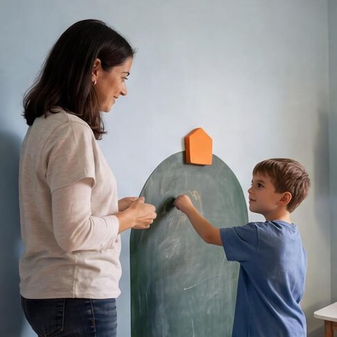 Kids Magnetic Arch Chalkboard Decal 30 × 45 in – Peel-and-Stick Learning Board w/Magnetic Tangram & Bonus Mini Whiteboard, Mess-Free Erase, Ideal for Montessori Home & Classroom (Ivory) in Kuwait