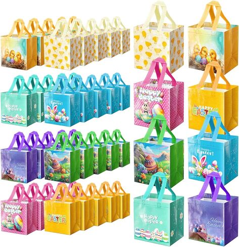 ysmile Easter Egg Hunt Bag, Non-Woven Easter Gift Bag for Kids Reusable with Handle, Carrot Bunny Chick Basket, Treat Bag 8 Pack in Saudi Arabia