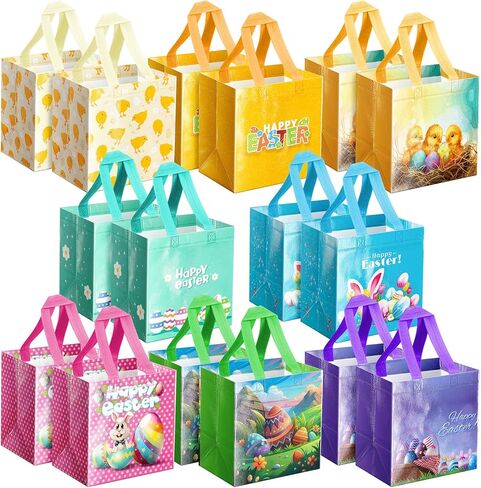 ysmile Easter Egg Hunt Bag, Non-Woven Easter Gift Bag for Kids Reusable with Handle, Carrot Bunny Chick Basket, Treat Bag 8 Pack in Saudi Arabia