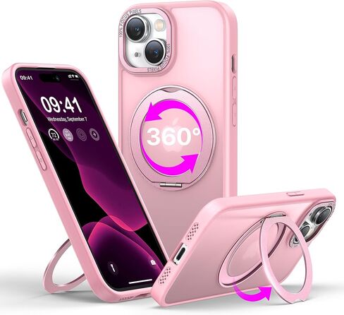 QTlier case for iPhone 16promax, 360 Rotatable Ring Stand, Raised Camera Frame, Shockproof with MagSafe Clear in Kuwait