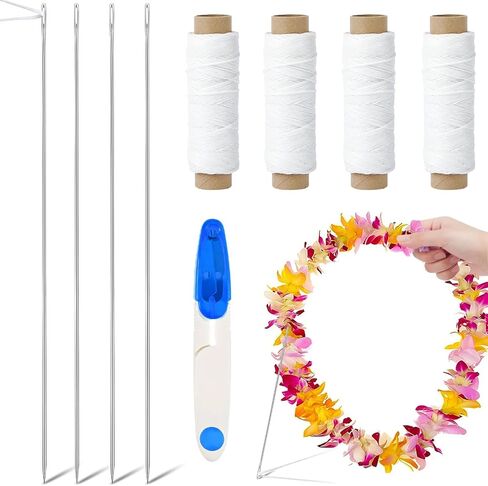 Kaiolbly 9 Pcs Lei Needle Kit, 4 Pcs 14 Inch Stainless Steel Long Lei Needle to Make Hawaiian Leis 4 Lei String 1 Sewing Scissors Lei Making Kit for DIY Graduation Hawaiian Flower Lei Wreath Accessory in Saudi Arabia