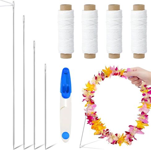 Kaiolbly 9 Pcs Lei Needle Kit, 4 Pcs 14 Inch Stainless Steel Long Lei Needle to Make Hawaiian Leis 4 Lei String 1 Sewing Scissors Lei Making Kit for DIY Graduation Hawaiian Flower Lei Wreath Accessory in Saudi Arabia