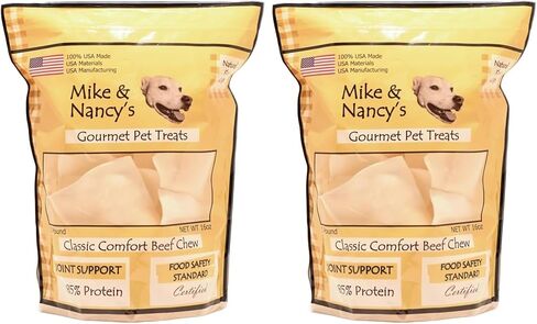 Mike & Nancy's Gourmet Pet Treats Classic Comfort Beef Chew Chips, 85% Protein, 16 oz, USA Made in Kuwait