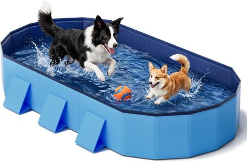 تجمع الكلاب القابل للطي للهيكل المثمن الفريد ، و 82 '' بركة دائمة للكلاب مع لوحات دعم معززة للبناء الخلفي خارج الفناء الخلفي in Kuwait