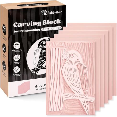 كتل مشمع لمستلزمات صناعة الطباعة - 6pcs 4 "x6" مجموعة طباعة كتلة Linocut Block لنحت الطوابع ، مشمع طباعة الإغاثة الناعمة للحرف اليدوية والمشاريع الفنية DIY in Kuwait