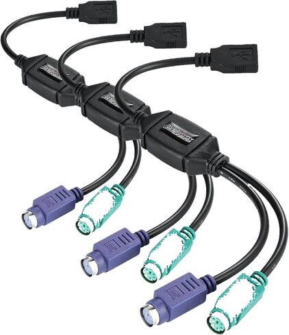 Perixx PERIPRO-401 PS2 to USB Adapter for Keyboard and Mouse - Built-in USB Controller - Black (Pack of 3) in Kuwait