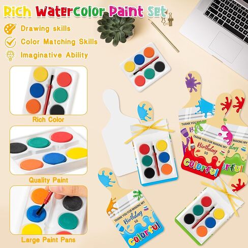 Watercolor Paint Set for Kids - 24Pcs Back to School Classroom Party Favors, Watercolor Paint Pallets with Thank You Cards, Kids Birthday Gift for Boys Girls Gift Exchange DIY Art Project Prize Party in Kuwait