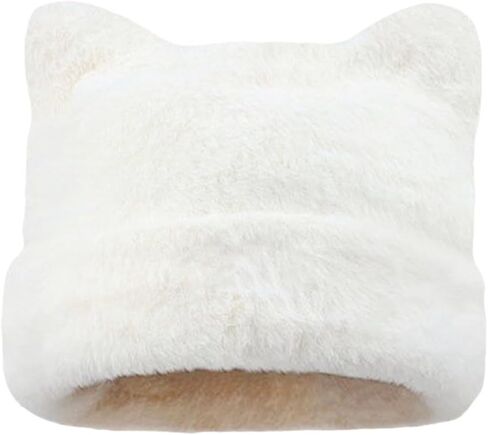 قبعة شتوية نسائية لطيفة على شكل قطة/دب، قبعة أذن قطيفة دافئة، أذنين - مع دعم داخلي in Kuwait