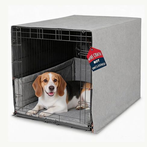 3-Piece Waterproof Dog Crate Cover Set with Kennel Cover, Bed Mat & Bumper Pad - Washable Pet Crate Accessories Fit for 24 Inch Dog Cages (24", Gray) in Kuwait