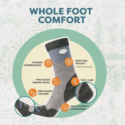 يناسب التنزه الخفيف - الطاقم: جوارب خارجية مبطنة للمشي لمسافات طويلة والتخييم والرحلات وصيد الأسماك، باللون الأزرق الداكن / رمادي فاتح، مقاس صغير in Kuwait