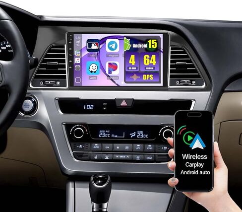 Hikity 9 "Android Car Radio Touchscreen Car Stereo لـ Hyundai Sonata 2015 2016 2017 مع Carplay اللاسلكي Android Auto 2+64G Link GPS WiFi Bluetooth SWC Cam FM MIC in Saudi Arabia