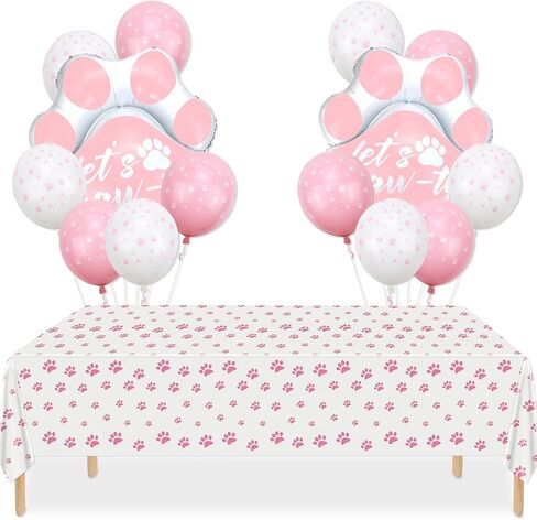 زينة حفلة الكلاب - 3pcs Pink Puppy Paw tableths ، 12pcs الكلاب والبالونات PAW ، غطاء طاولة يمكن التخلص من نمط الكلاب لوازم حفلة عيد ميلاد الكلب in Kuwait