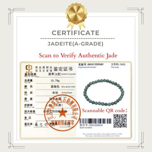 سوار Jade Bangle للنساء - كارما جيدة وسوار الحظ مع حبة فاصل القمر المطلية بالذهب 18K - الوئام والازدهار - Jadeite Jood June Birthstonet (6 مم حبات اليشم الحقيقية) in Kuwait