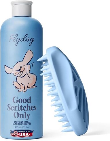 FLYDOG Dog Cat Shampoo with Brush: Natural Herbal Hypoallergenic Pet Shampoo, Deshedding Dandruff Control Deodorizing Moisturizing for Dry Flaky Smelly Skin, Perfect for Puppies Kittens in Saudi Arabia