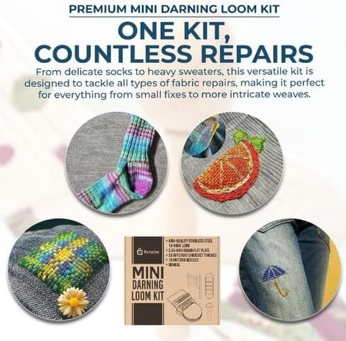 مجموعة Funalya Mini Loom & Darning مع 14 خطافًا ، 10 إبر حياكة ، 50 لونًا مؤشرًا ، أداة لإصلاح جورب DIY ، مجموعة كاملة من الأفق و Sarning مع دليل (Orange) in Kuwait