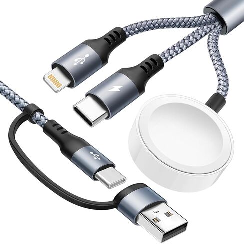 Upgraded Multi Fast Charging Cable for Apple Watch Charger 3 in 2 USB A-C with Lightning/Type C/Watch Charger Braided Cable Compatible with iWatch Ultra/SE/9-1& Phone 15/14/13/12/Galaxy S24/S23-6FT in Saudi Arabia