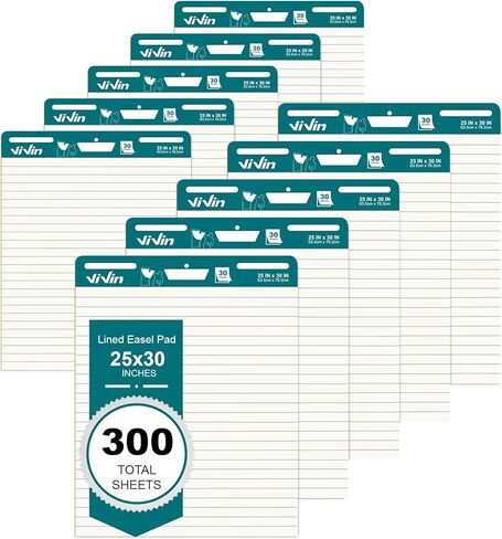 ViVin Super Sticky Easel Pad, 25 x 30 Inches Flip Chart Paper for Teachers, Large Self Stick Easel Paper, Teacher Anchor Chart, 30 Sheets/Pad, 10 Pads/Pack in Kuwait