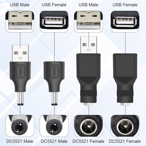 6 قطع USB إلى DC 4.0×1.7 مم محول جاك الطاقة USB 2.0 A ذكر إلى DC أنثى موصل DC 5V برميل قابس الطاقة شاحن كابل محول لجهاز شحن 5 V DC أو USB، الكمبيوتر المحمول (M/4017) in Saudi Arabia