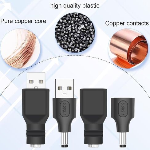 6 قطع USB إلى DC 4.0×1.7 مم محول جاك الطاقة USB 2.0 A ذكر إلى DC أنثى موصل DC 5V برميل قابس الطاقة شاحن كابل محول لجهاز شحن 5 V DC أو USB، الكمبيوتر المحمول (M/4017) in Saudi Arabia