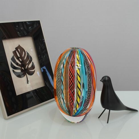 Cá d'Oro Small Glass Vase Hippie Colored Canes Hand Blown Murano-Style Art Glass - Model Oval in Kuwait
