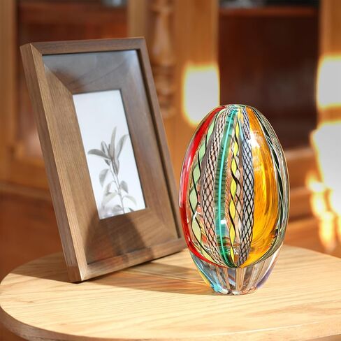 Cá d'Oro Small Glass Vase Hippie Colored Canes Hand Blown Murano-Style Art Glass - Model Oval in Kuwait