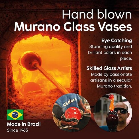 Cá d'Oro Small Glass Vase Hippie Colored Canes Hand Blown Murano-Style Art Glass - Model Oval in Kuwait