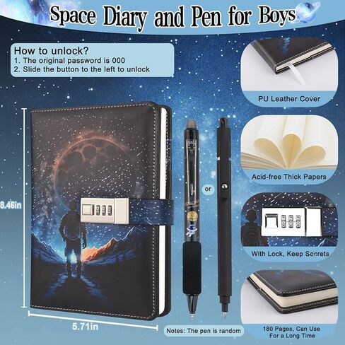 Diary with Lock for Boys Ages 8-12, Journal for Teen Boys 10-18, Birthday Gifts for Boys Adventure Travel Diary with Pen, Secret Diary Notebook Back to School Gifts for 10 11 12 13 14 15 Teenage Boy Men in Kuwait