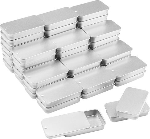 50 PCS 2.36X1.3X0.43 Inch, Slide Top Tin Containers, Tin Box Container, Storage Boxes with Lid for Small Items, Such as Candy, USB Cable, Pills, Earring, Jewelry Craft, Etc in Saudi Arabia