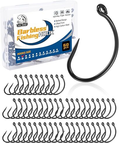 UCEC 190/220/260pcs خطافات الصيد Barbless ، Carp Hooks Circle Curve Shank Fly Tinging Hook Fishing Hook Tackle Tackle for Freshwater Saltwater Hair Rig Size: 2# 4# 6# 8# 10# in Saudi Arabia