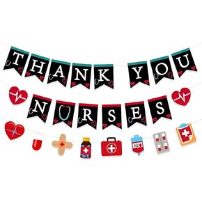 Banner Week Week - لامع أشكر الممرضات لافتة ممرضات سعيدة للزخارف الحزب ، شكرا لك ممرضة العلم العلم مدرسة المنزل الطبيب دكتور ديكور (الأحمر والأزرق) in Kuwait