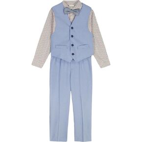 Van Heusen Boys' 4-Piece Formal Suit Set, Vest, Pants, Collared Dress Shirt, and Tie, Dark Blue in Kuwait