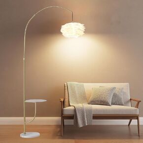 Feather Floor Lamp for Living Room White Feather lamp with Table for Bedroom Sofa Bedside Standing Reading Tall Lamp,3 Color Temperatures(Gold) in Saudi Arabia