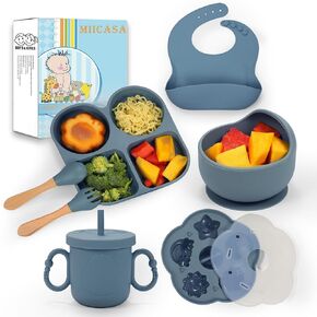 Silicone Baby Feeding Set, Baby Led Weaning Supplies, Silicone Suction Butterfly Plate, Bowl, Spoons, Fork and Waterproof Bib & Cloth Bib, Eating Utensils Baby Feeding Essentials (Beige) in Kuwait