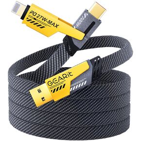 GEARit 100W 4-in-1 Charging Cable - Fast-Charging Flat (4.6 Feet) USB-C to USB-C Cable with USB-A & Lightning Connectors - Universal Multi Device Cord - Compatible with iPhone, MacBook Pro 4.6ft in Kuwait
